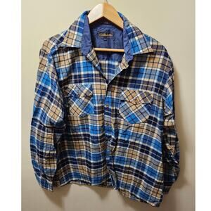 Vintage Sears Roebuck WOODLAND 70s/80s Mens Blue Plaid Virgin Acrylic Shirt